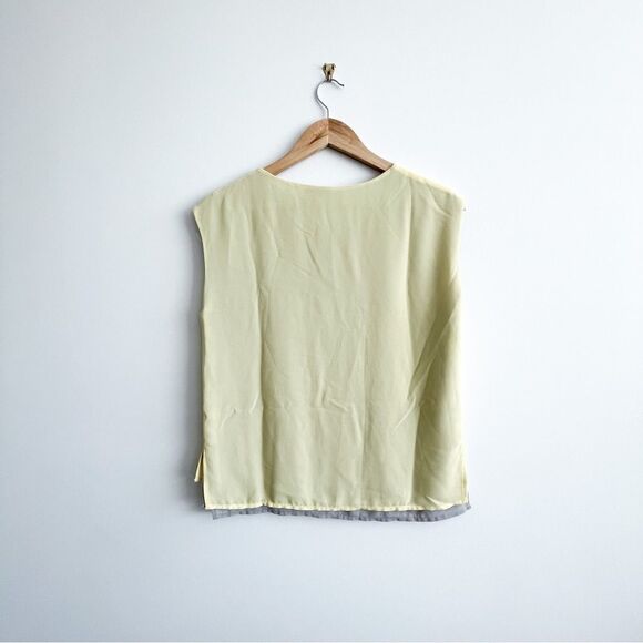 Olive & Oak Tank Shell Yellow Gray Chest Pocket Pullover Blouse High-Low Size S - Picture 2 of 8
